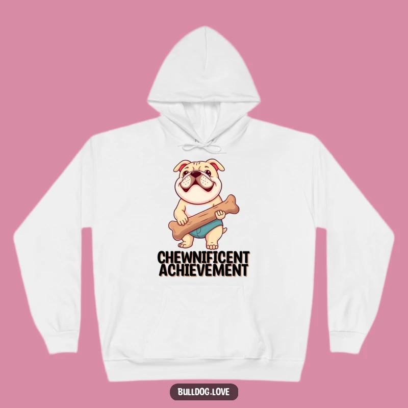 Funny Bulldog Hoodie: Cozy Up with a Happy Pup and His Giant Chewed Bone