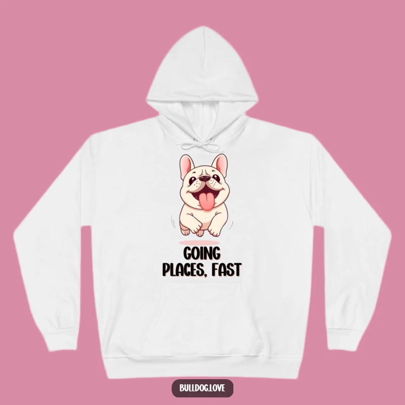 Funny Kawaii Bulldog Hoodie - Tongue Out Running, Cozy & Energetic Gift