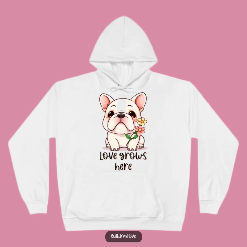 Kawaii Bulldog Flower Hoodie: Cozy Gentle Smile, Perfect Warm Gift