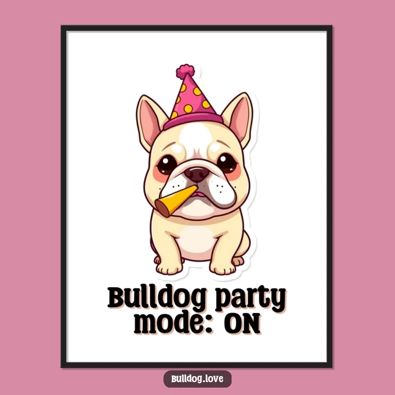 Funny Free Printable Wall Art: Bulldog Blowing Party Horn - Festive Dog Downloadable Decor