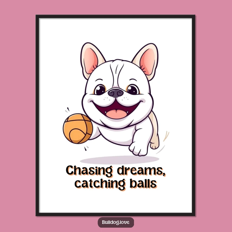 Free Printable Wall Art: Kawaii Bulldog's Joyful Chase Funny Downloadable Decor