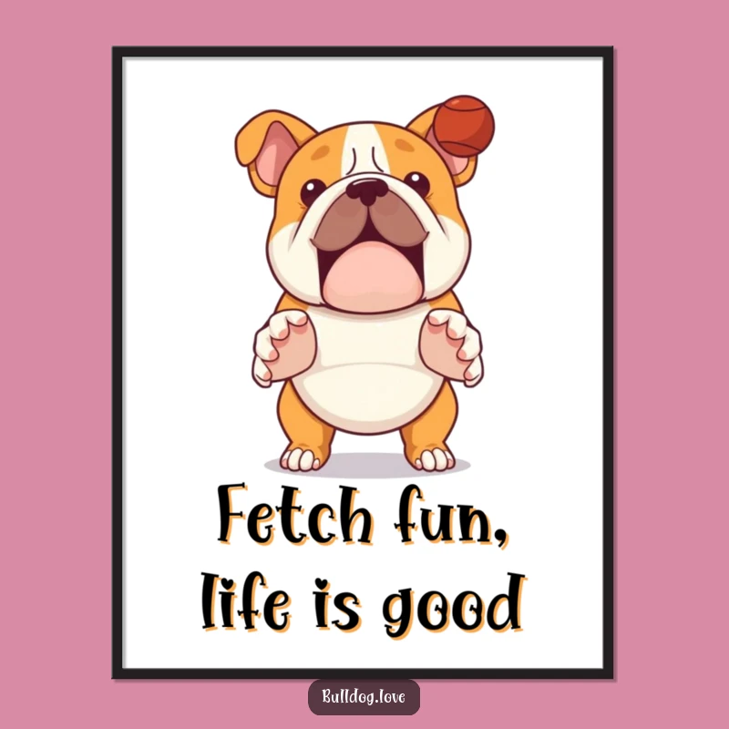 Free Printable Bulldog Art: Ball Catching Pose Downloadable Poster