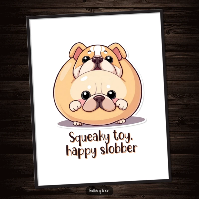 Funny Free Printable Wall Art: A bulldog peeks playfully from behind a gigantic squeaky toy.
