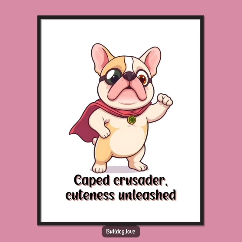Free Printable Hero Bulldog Wall Art: Cape Pose Downloadable Decor