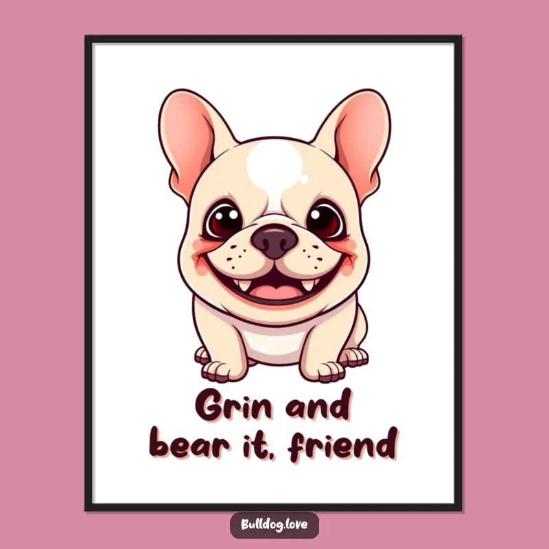 Funny Free Printable Wall Art: Goofy Kawaii Bulldog, Floppy Ears Dancing, Downloadable Decor