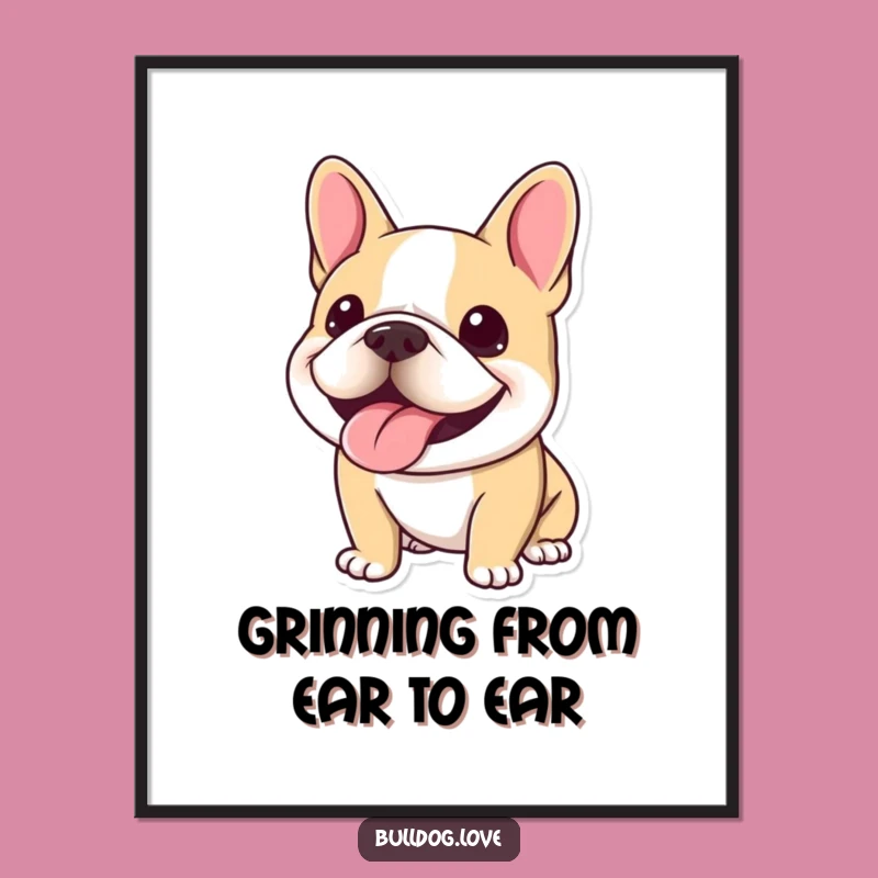 Funny Free Printable Wall Art: Happy Kawaii Bulldog - Downloadable Decor!