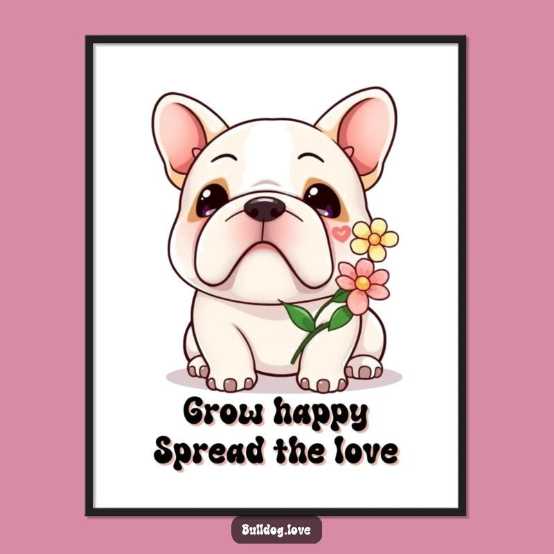 Free Printable Wall Art: Gentle Kawaii Bulldog & Flower - Downloadable Decor