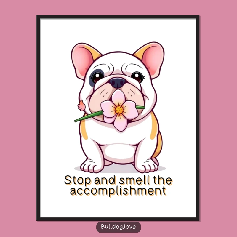 Proud Bulldog Wall Art Free Printable: Flower Holding Dog Downloadable Decor