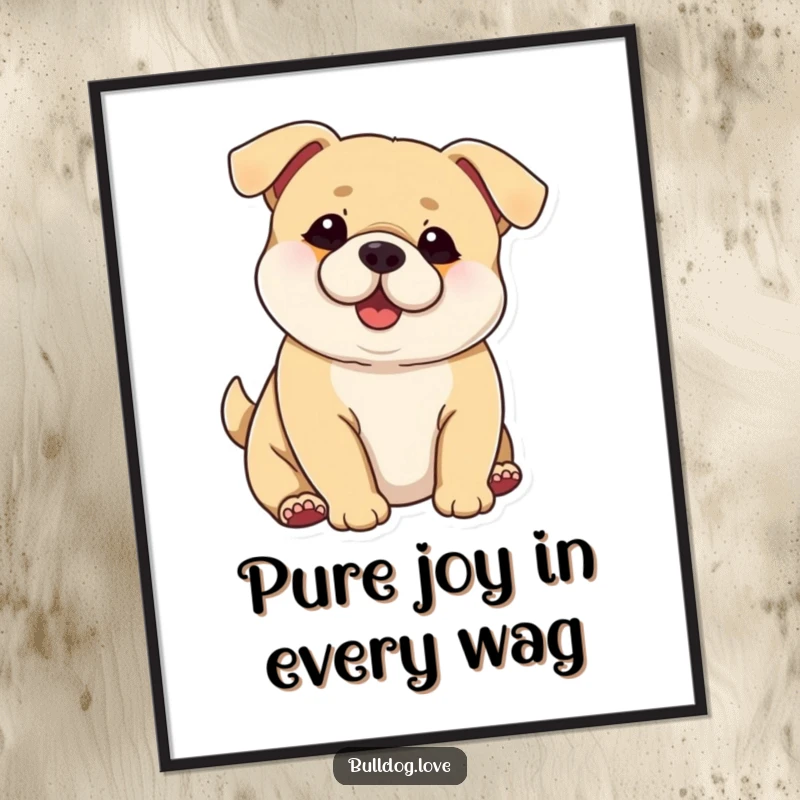 Funny Free Printable Wall Art: A chubby dog with comically large ears wags its whole body with infectious joy.