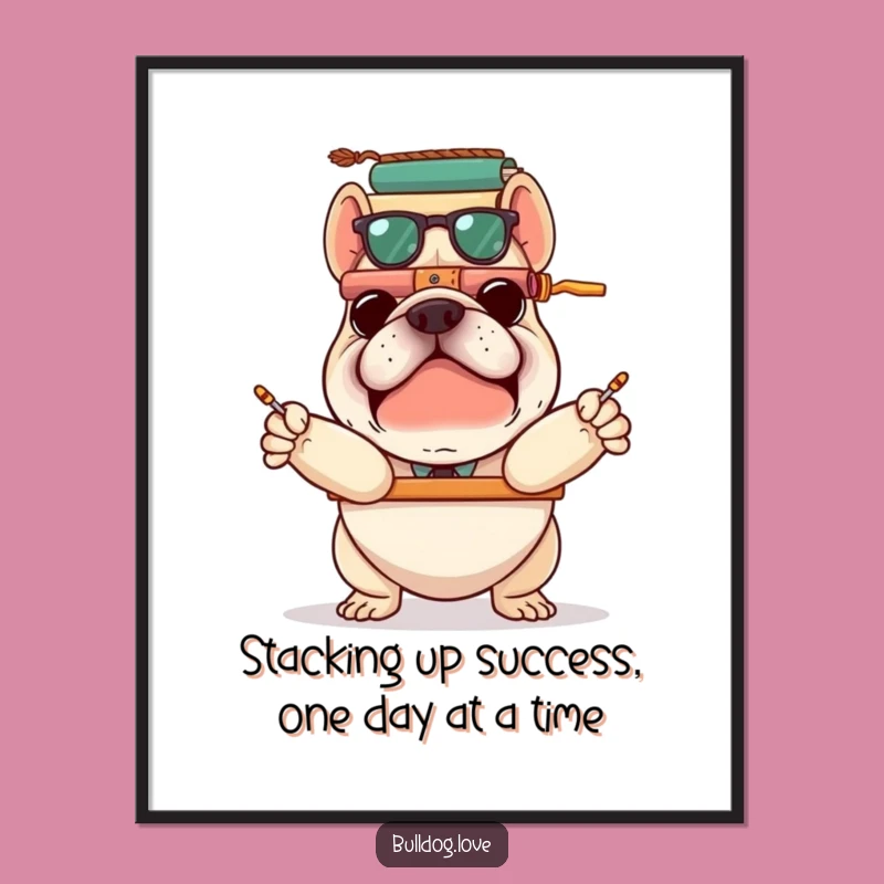 Funny Free Printable Wall Art: Bulldog Balancing Act - Humorous Dog Downloadable Decor