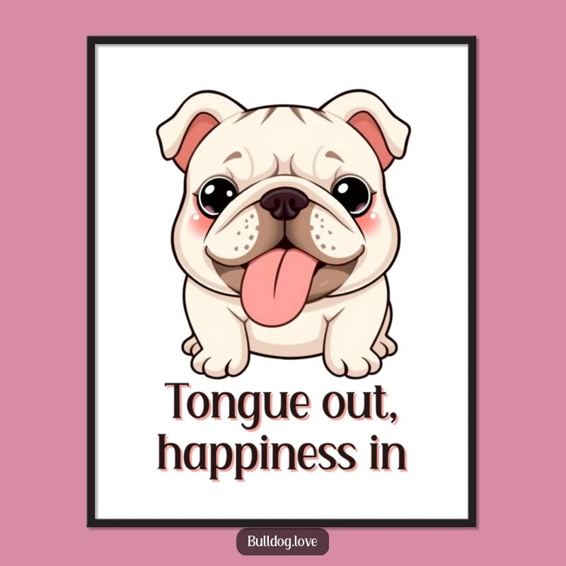 Free Printable Kawaii Bulldog Art: Funny Wrinkled Tongue Downloadable Poster