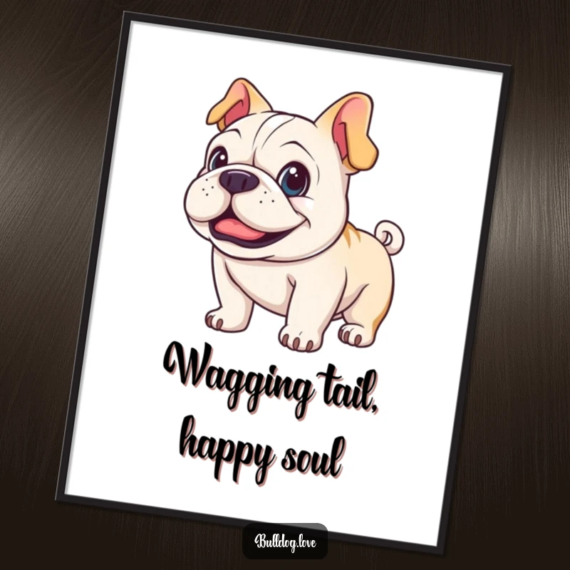 Funny Free Printable Wall Art: A happy bulldog with bright eyes wags its tail with pure joy.