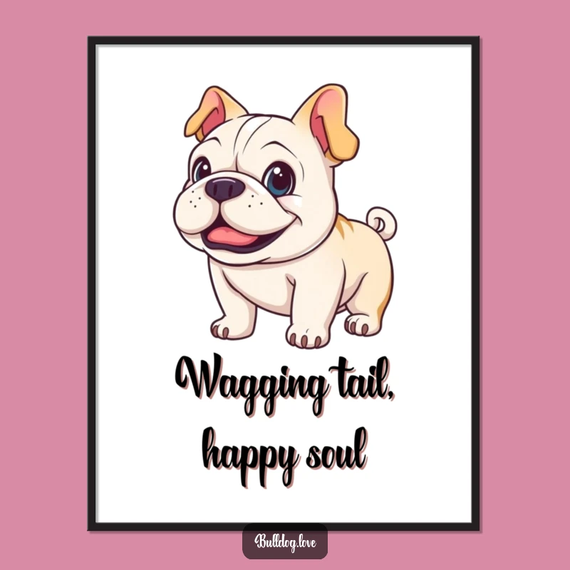 Free Printable Happy Bulldog Art: Tail Wagging Downloadable Poster