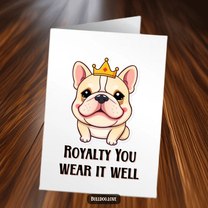 Funny Free Printable Birthday Card featuring a goofy bulldog king wearing a tiny crown, spreading royal birthday cheer.