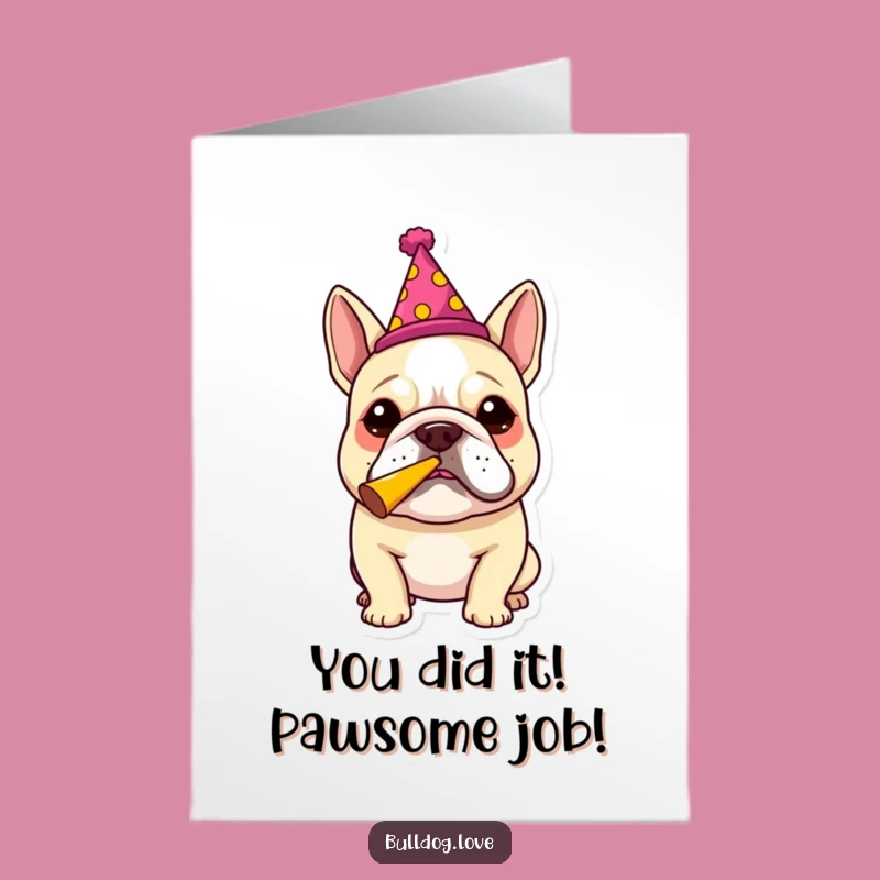 Free Printable Congrats Card: Funny Bulldog Party Horn Blast - Downloadable Celebration