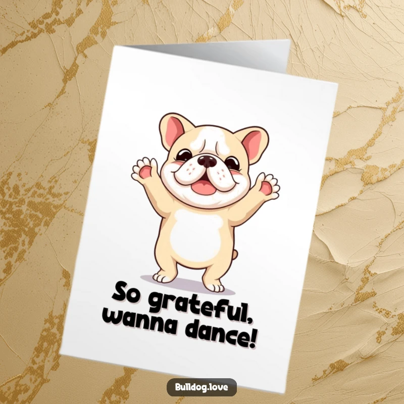 Funny Free Printable Thank You Card: A dog doing a happy dance with its paws up in the air, expressing thanks energetically.