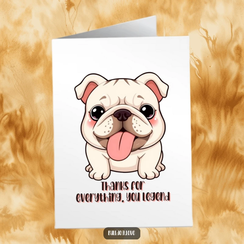 Funny Free Printable Thank You Card with a cute kawaii bulldog showing its tongue in appreciation.