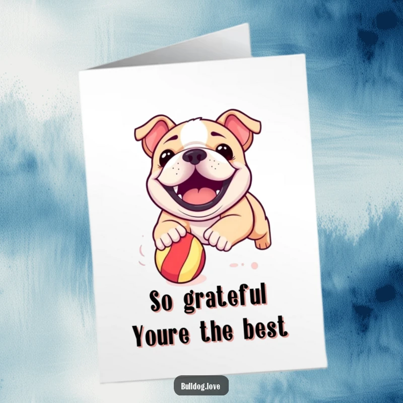 Funny Free Printable Thank You Card: A smiling bulldog pup offers a flower with sincere gratitude, a delightful DIY gift.