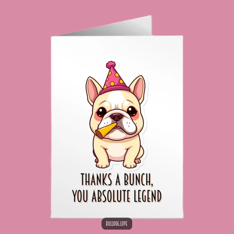 Free Printable Thank You Card: Funny Bulldog Party Horn Thanks - Downloadable Gratitude