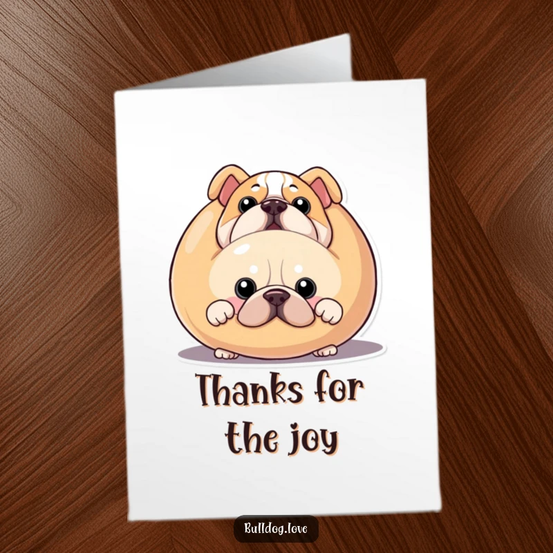 Funny Free Printable Thank You Card: A bulldog playfully peeks from behind a large squeaky toy.