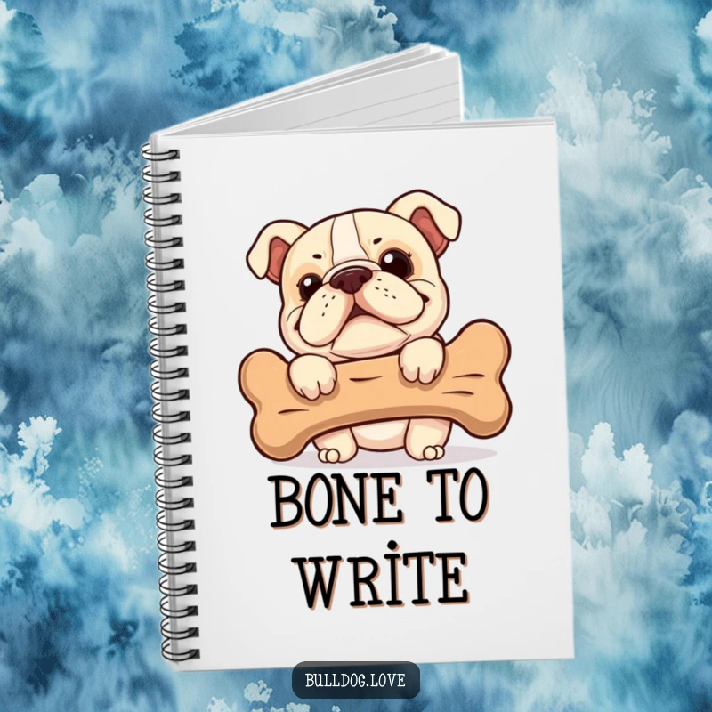 Funny Bulldog Notebook: A cheeky bulldog with a grin peeks behind a bone, ready to jot down secrets.