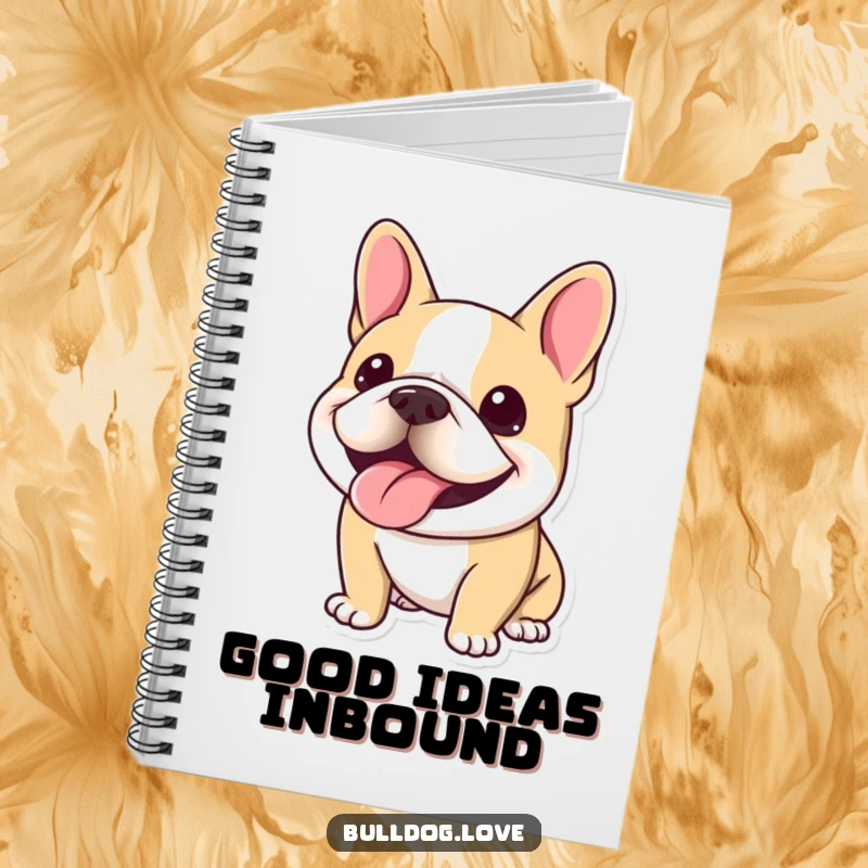 Funny Kawaii Bulldog Notebook featuring a dog with a wide, happy panting smile, perfect for joyful writing.