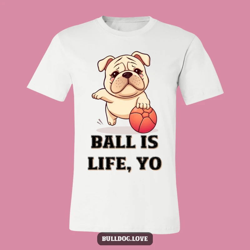 Funny Stocky Dog T-Shirt: Wrinkled Face Happily Chasing Ball, Hilarious Gift
