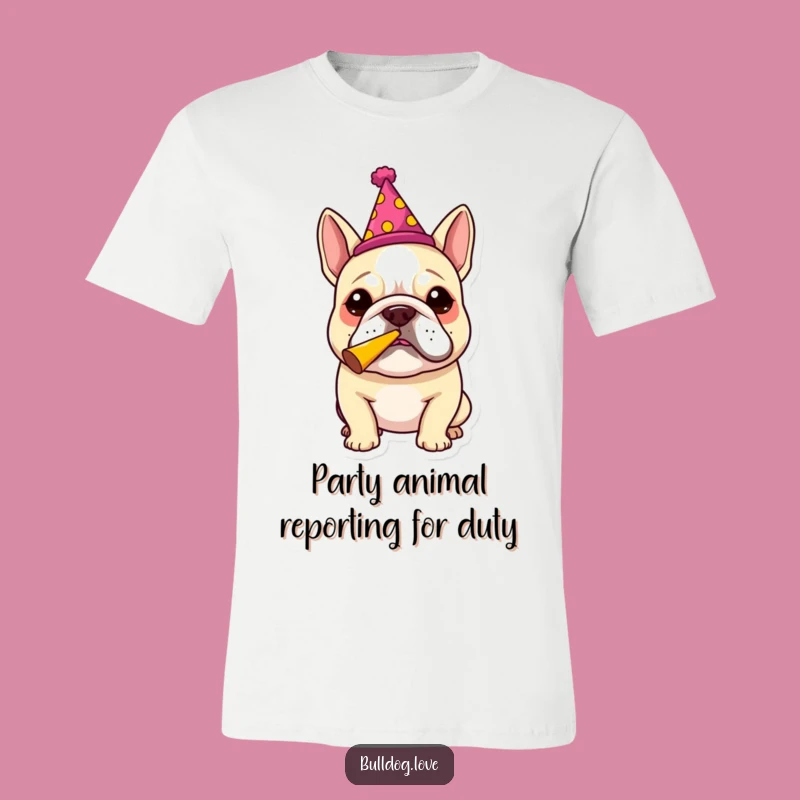 Funny Bulldog Birthday Shirt: Festive Party Horn Tee for Humorous Dog Lovers