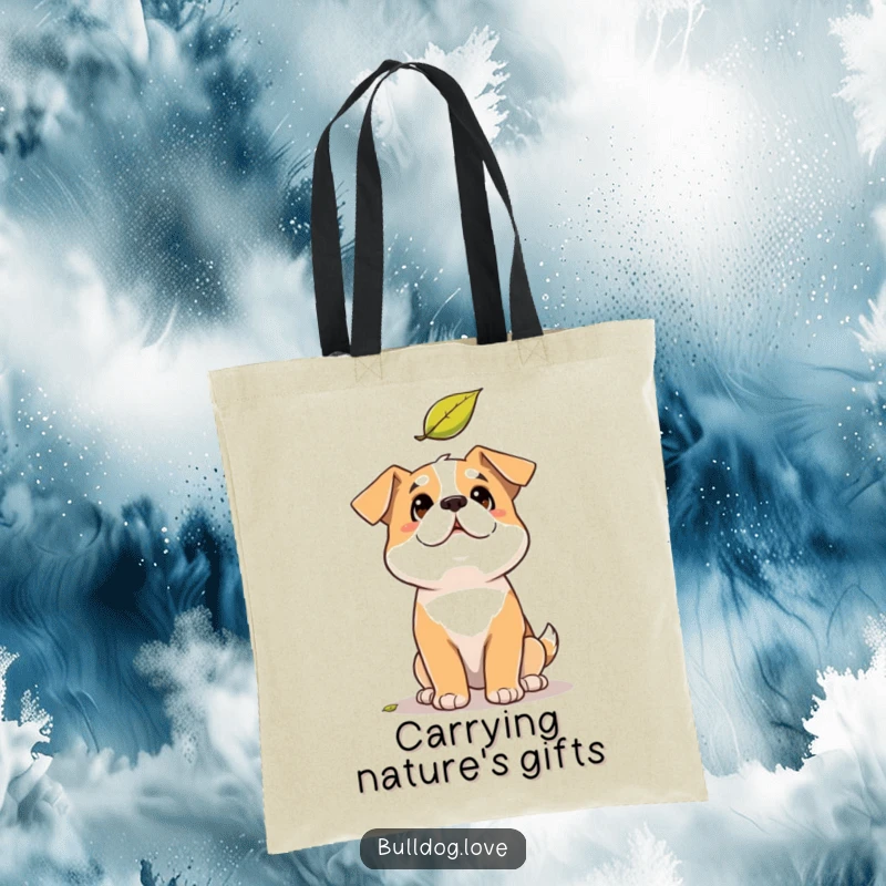 Funny Solid Dog Tote Bag: Solid build dog looking up with amused curiosity at a whimsical falling leaf.