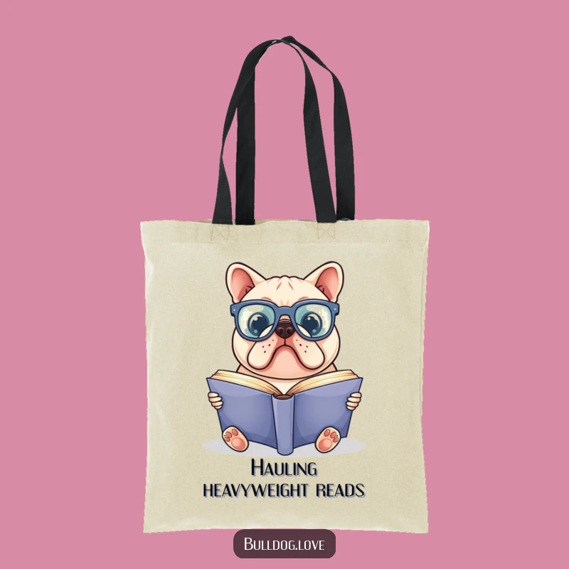Funny Bookworm Bulldog Tote Bag: Smart Glasses Pup Carrier, Hilarious Reader Gift