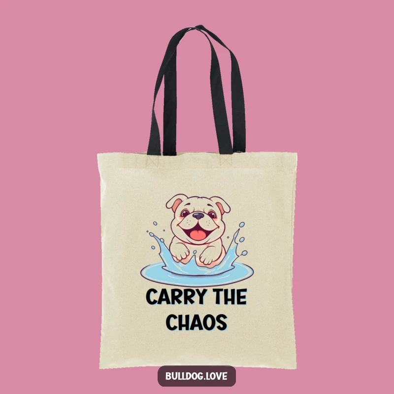 Funny Bulldog Puddle Tote Bag: Splashy Dog Accessory, Perfect Gift