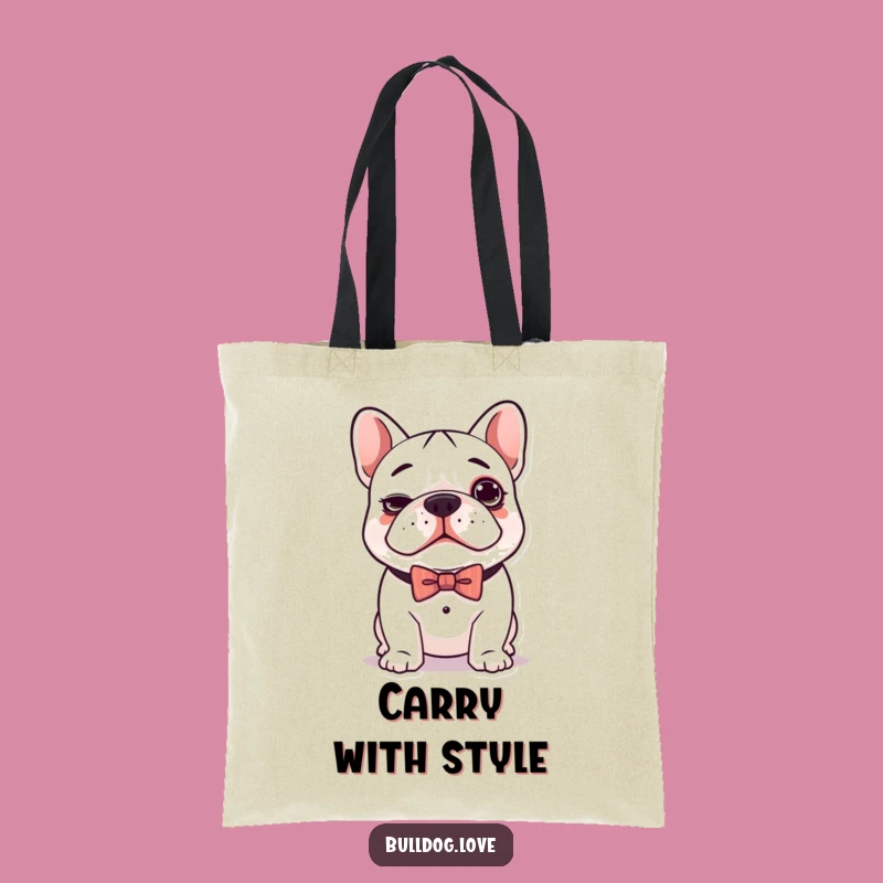 Funny Kawaii Bulldog Bow Tie Tote Bag - Carry Cute and Comical