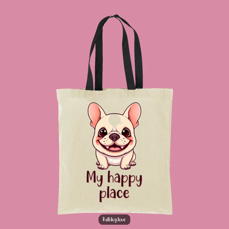 Funny Kawaii Bulldog Tote Bag - Floppy Ears, Goofy Grin, Spacious Shopping Gift